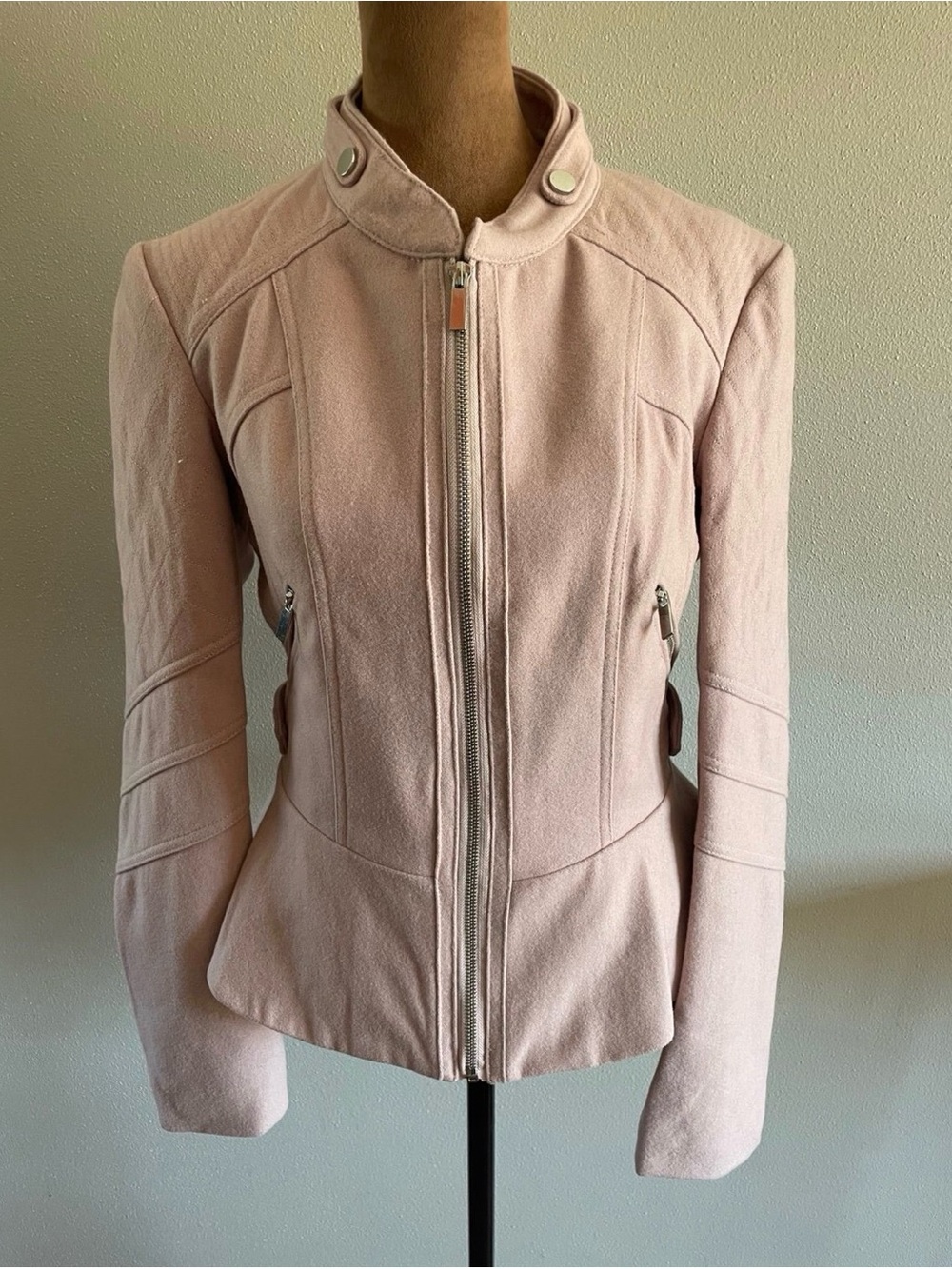 blanc noir Pale Blush Zip-Front Tailored Jacket